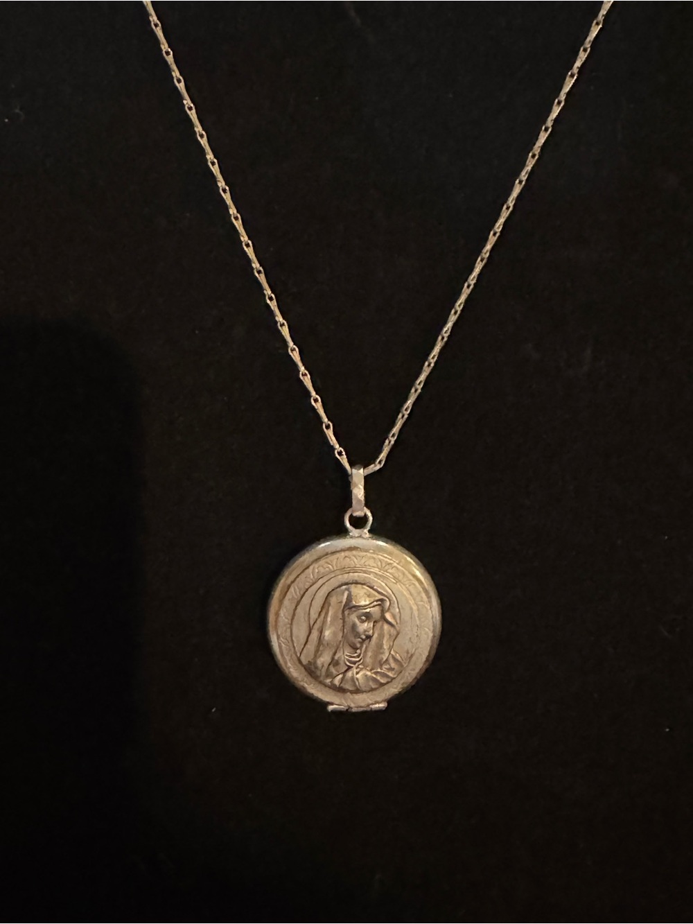 Sterling Silver Religious Locket w/mini wrist rosary inside Necklace